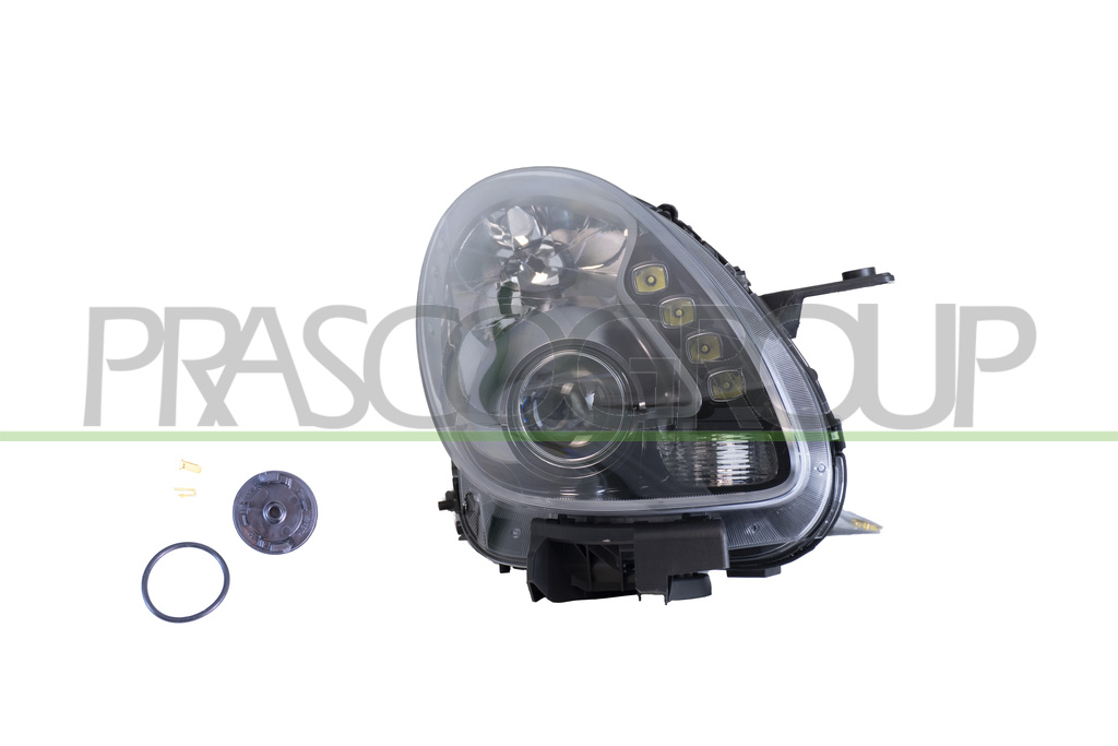 PROIETTORE DESTRO H7+H1-ELETTRICO-CON MOTORE-CON LUCE DIURNA-NERO-LED