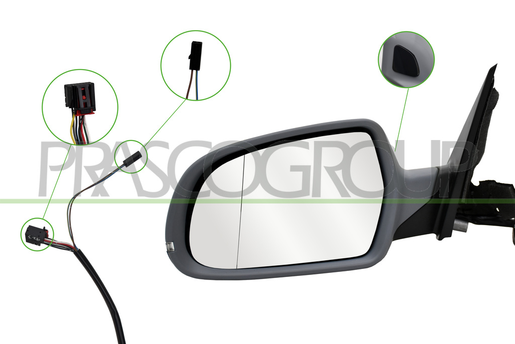 DOOR MIRROR LEFT-ELECTRIC-PRIMED-HEATED-WITH LAMP-WITH BLIS-ASPHERICAL-10 PINS
