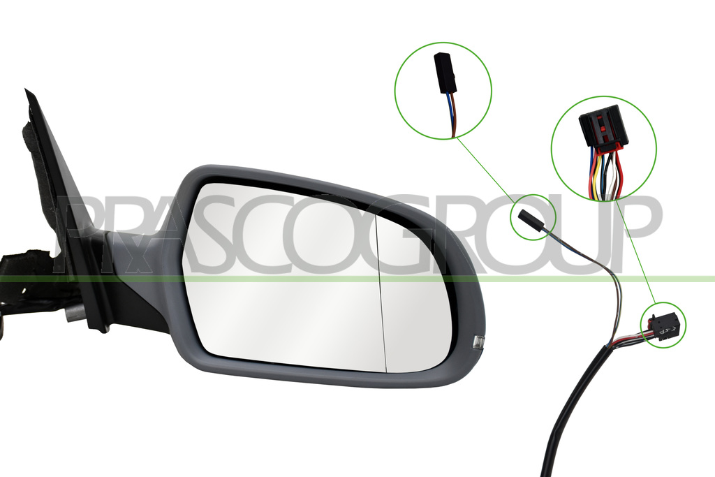 DOOR MIRROR RIGHT-ELECTRIC-PRIMED-HEATED-FOLDABLE-WITH LAMP-ASPHERICAL-12 PINS