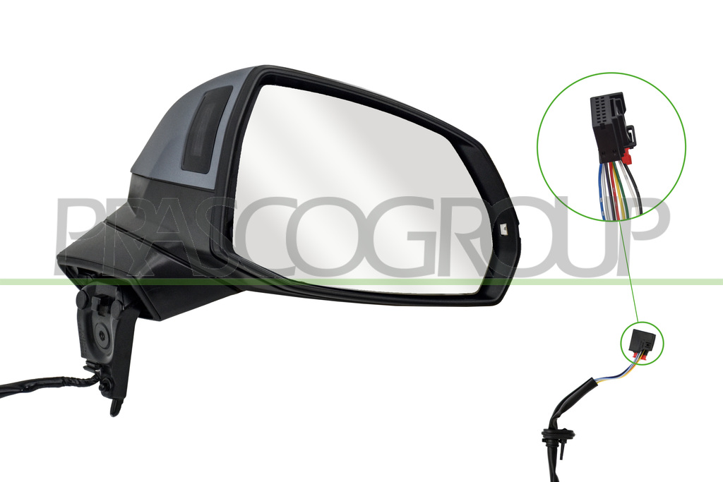DOOR MIRROR RIGHT-ELECTRIC-HEATED-PRIMED-WITH LAMP-WITH BLIS-CONVEX-8 PINS