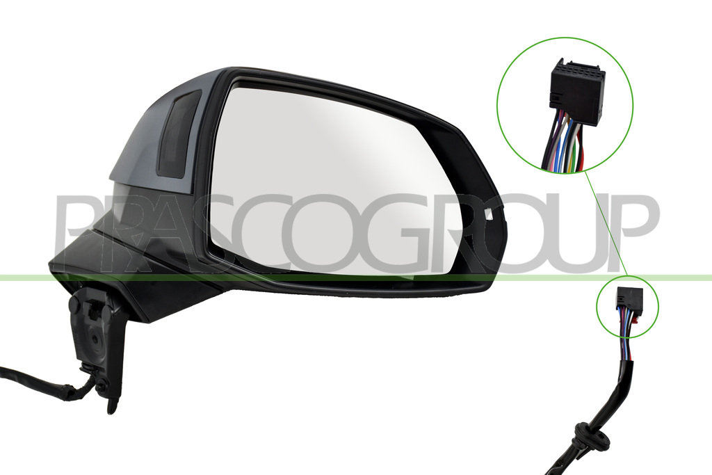 SPIEGEL RECHTS-ELEKTRISCH-GRUNDIERT-HEIZBAR-ABKLAPPBAR-MIT BLINKER-MIT BLIS-KONVEX-12 PINS