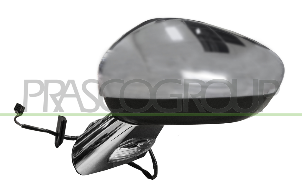 RETROVISORE SINISTRO-ELETTRICO-CROMATO-CON FANALE-CON BASE CROMATA-CONVESSO-5 PINS