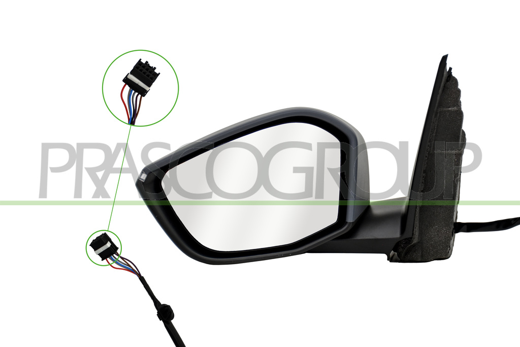 DOOR MIRROR LEFT-ELECTRIC-PRIMED-HEATED-WITH LAMP-CONVEX-6 PINS