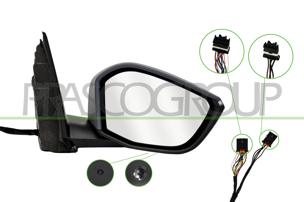 DOOR MIRROR RIGHT-ELECTRIC-PRIMED-HEATED-FOLDABLE-WITH LAMP-WITH SENSOR-WITH AMBIENT LIGHT-CONVEX-12 PINS