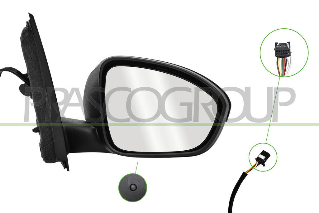 DOOR MIRROR RIGHT-ELECTRIC-BLACK-HEATED-WITH SENSOR-CONVEX-7 PINS
