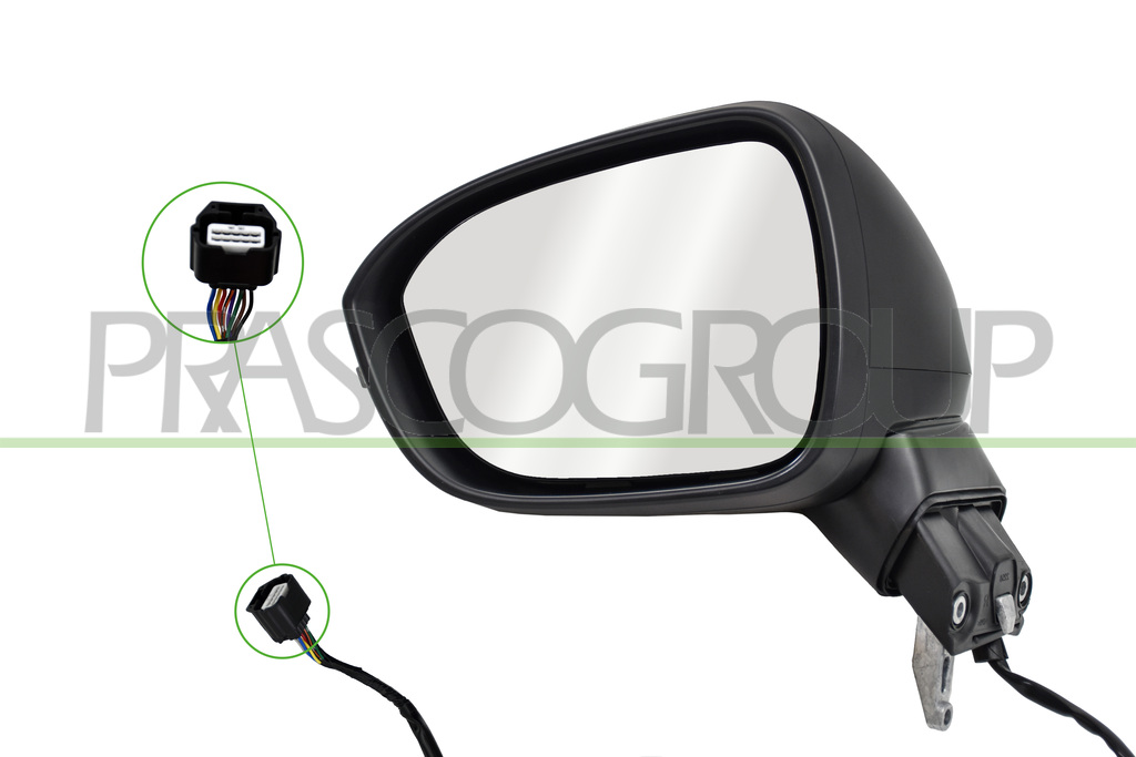 SPIEGEL LINKS-ELEKTRISCH-GRUNDIERT-HEIZBAR-ABKLAPPBAR-MIT BLINKER-KONVEX-9 PINS MOD. TEKNA, N-CONNECTA