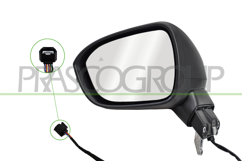 DOOR MIRROR LEFT-ELECTRIC-PRIMED-HEATED-FOLDABLE-WITH LAMP-WITH BLIS-CONVEX-9 PINS