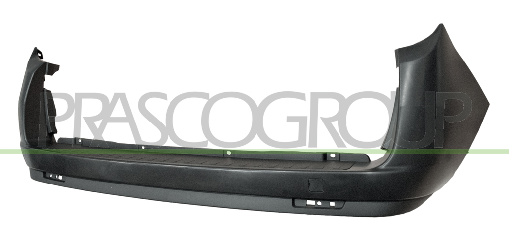 REAR BUMPER-BLACK-SMOOTH FINISH TO BE PRIMED-OPEN SIDE TAILGATE-WITH TOW HOOK COVER-WITH CUTTING MARKS FOR PDC