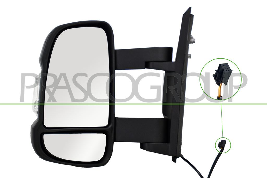 RETROVISORE SINISTRO-MANUALE-NERO-CON FANALE BIANCO-CONVESSO-BRACCIO MEDIO-2 PINS