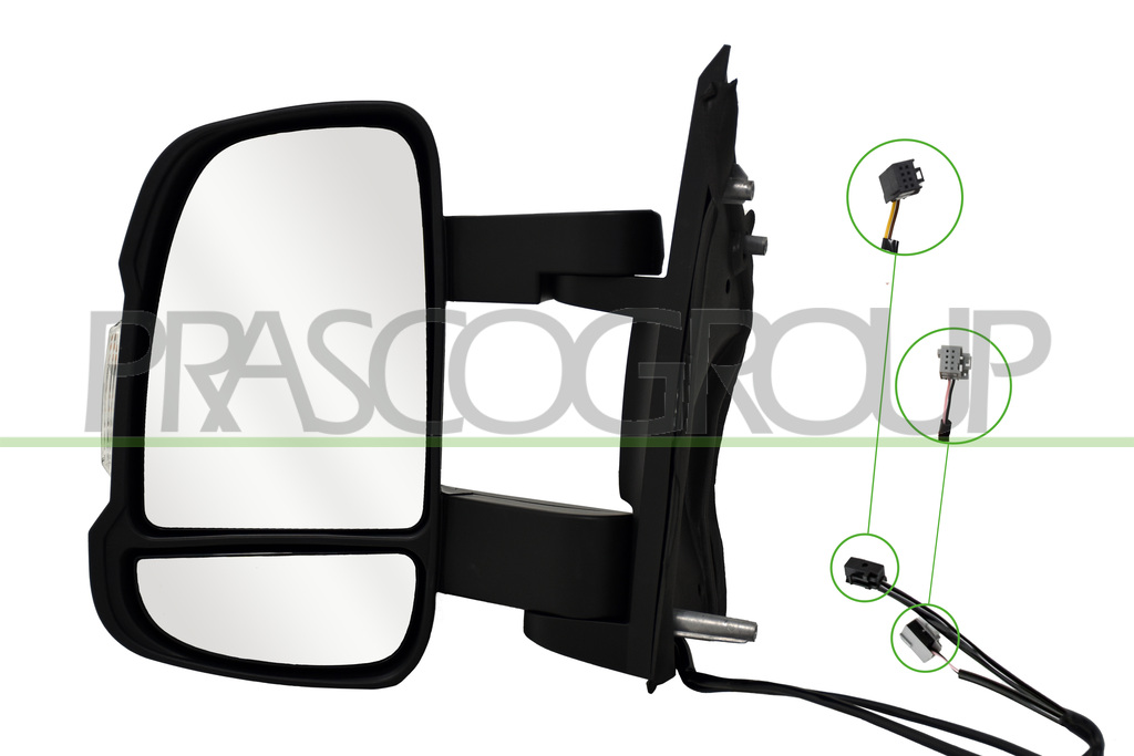 DOOR MIRROR LEFT-MANUAL-BLACK-WITH CLEAR LAMP-WITH SENSOR-CONVEX-MEDIUM ARM-4 PINS