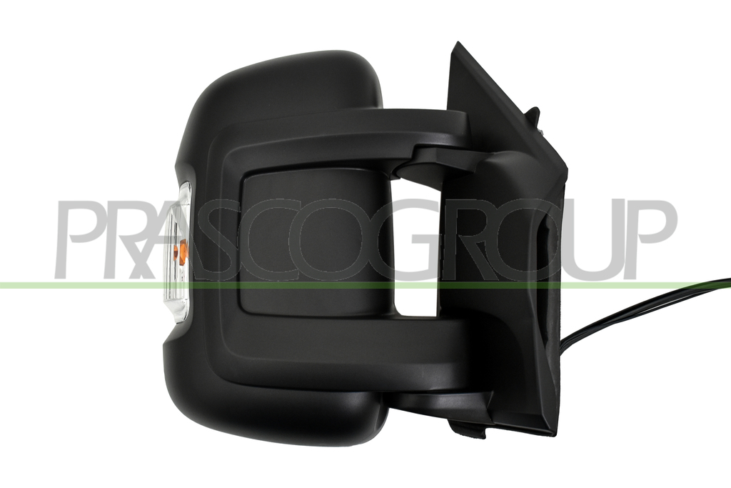 DOOR MIRROR RIGHT-ELECTRIC-BLACK-HEATED-WITH LAMP-WITH RADIO ANTENNA-BULB 16W-SHORT ARM-CONVEX-9 PINS
