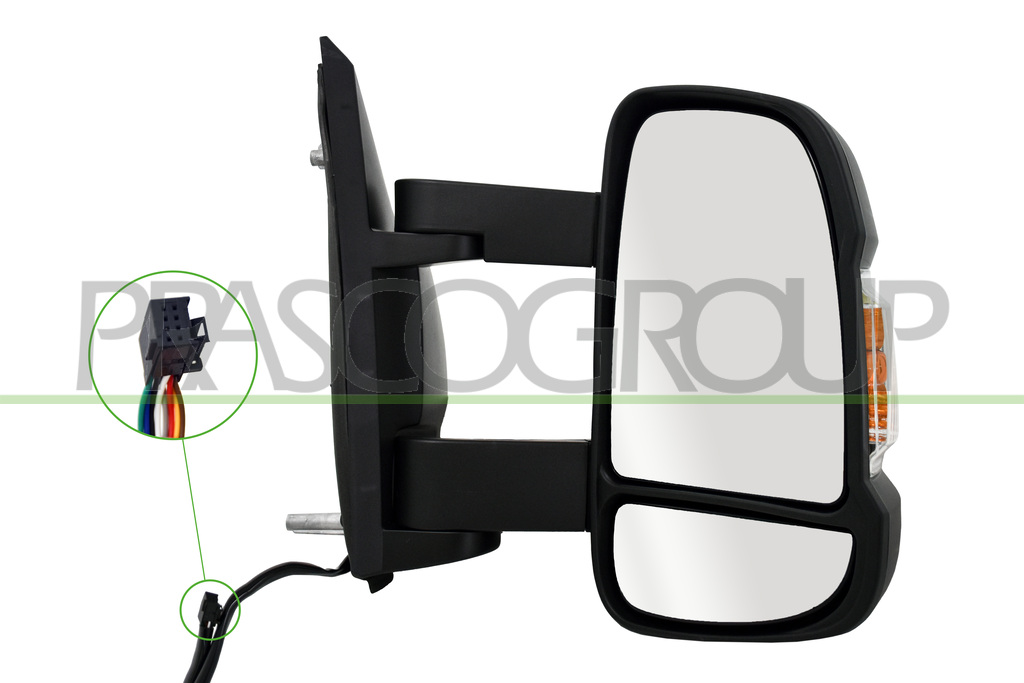 ESPEJO DERECHO ELECTRICO-NEGRO-TERMICO-CON PILOTO AMBAR-CONVEXO-BRAZO MEDIO-8 PINES