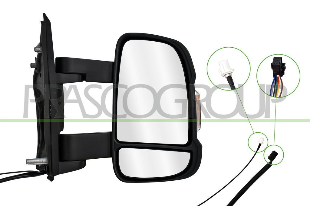 RETROVISORE DESTRO-ELETTRICO-NERO-TERMICO-CON FANALE-CON ANTENNA RADIO-LAMPADINA 16W-BRACCIO MEDIO-CONVESSO-9 PINS