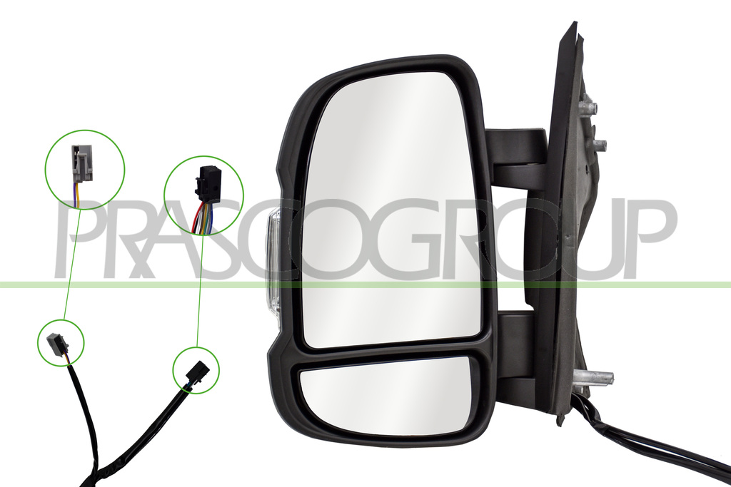 DOOR MIRROR LEFT-ELECTRIC-BLACK-HEATED-FOLDABLE-WITH LAMP-WITH LIGHT BULB 5W-SHORT ARM-10 PINS