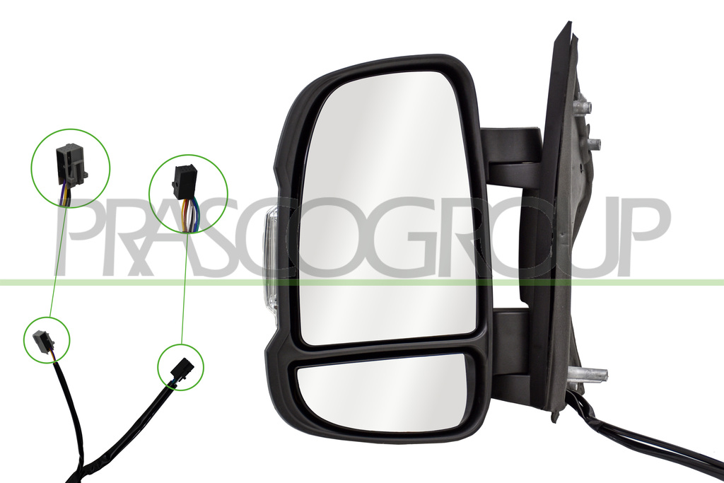 RETROVISORE SINISTRO-ELETTRICO-NERO-TERMICO-CHIUDIBILE-CON FANALE-CON SONDA-LAMPADINA 5W-BRACCIO CORTO-CONVESSO-12 PINS