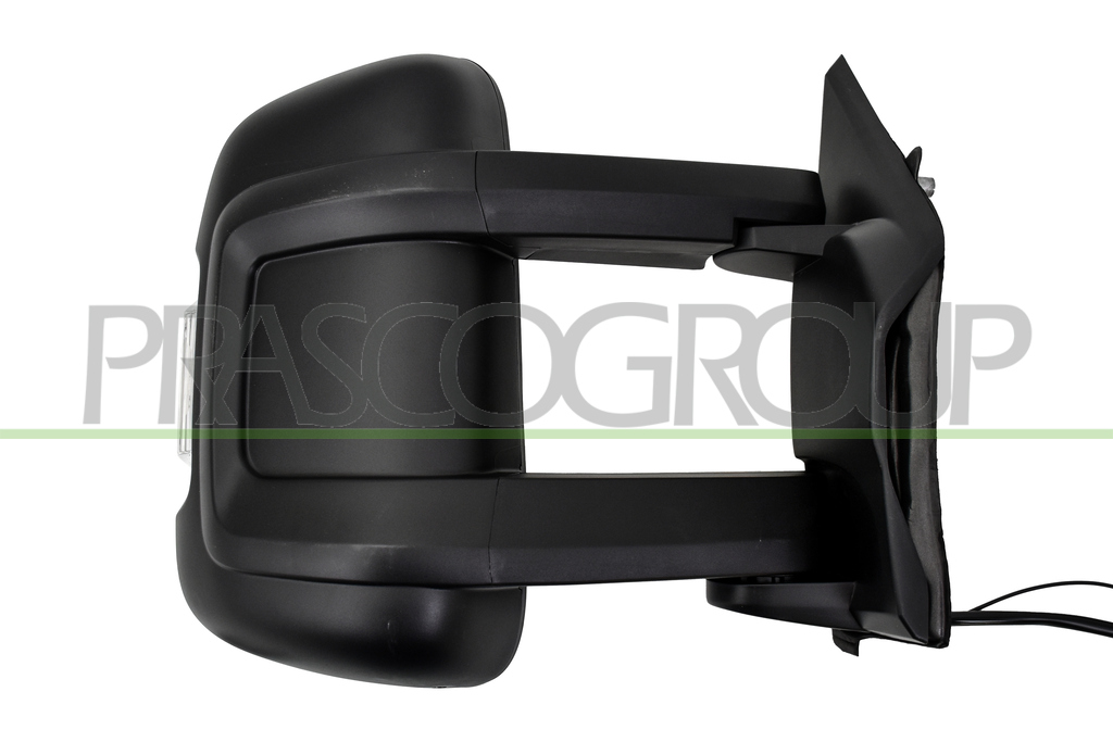 DOOR MIRROR RIGHT-ELECTRIC-BLACK-HEATED-WITH LAMP-WITH RADIO ANTENNA-BULB 5W-LONG ARM-CONVEX-9 PINS