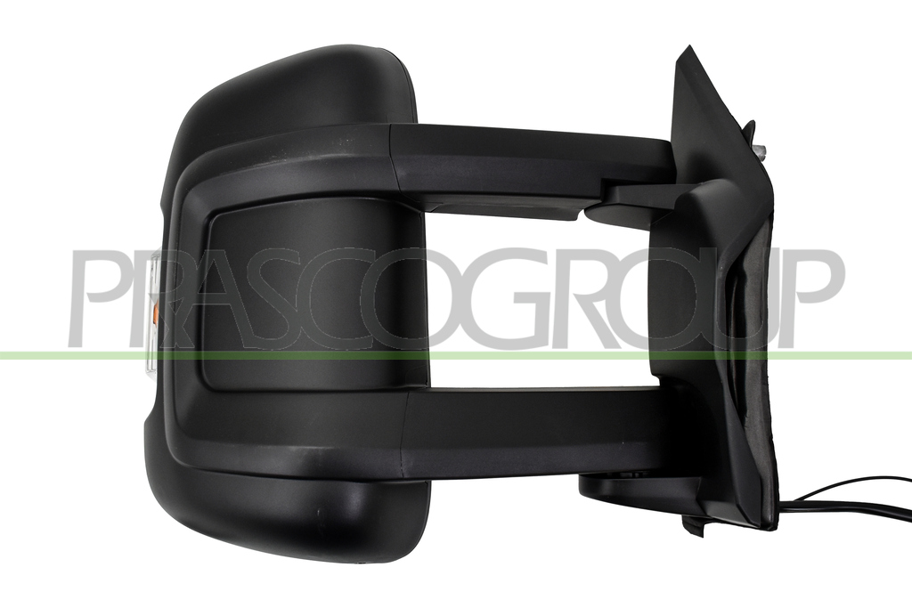 DOOR MIRROR RIGHT-ELECTRIC-BLACK-HEATED-WITH LAMP-WITH RADIO ANTENNA-BULB 16W-LONG ARM-CONVEX-9 PINS