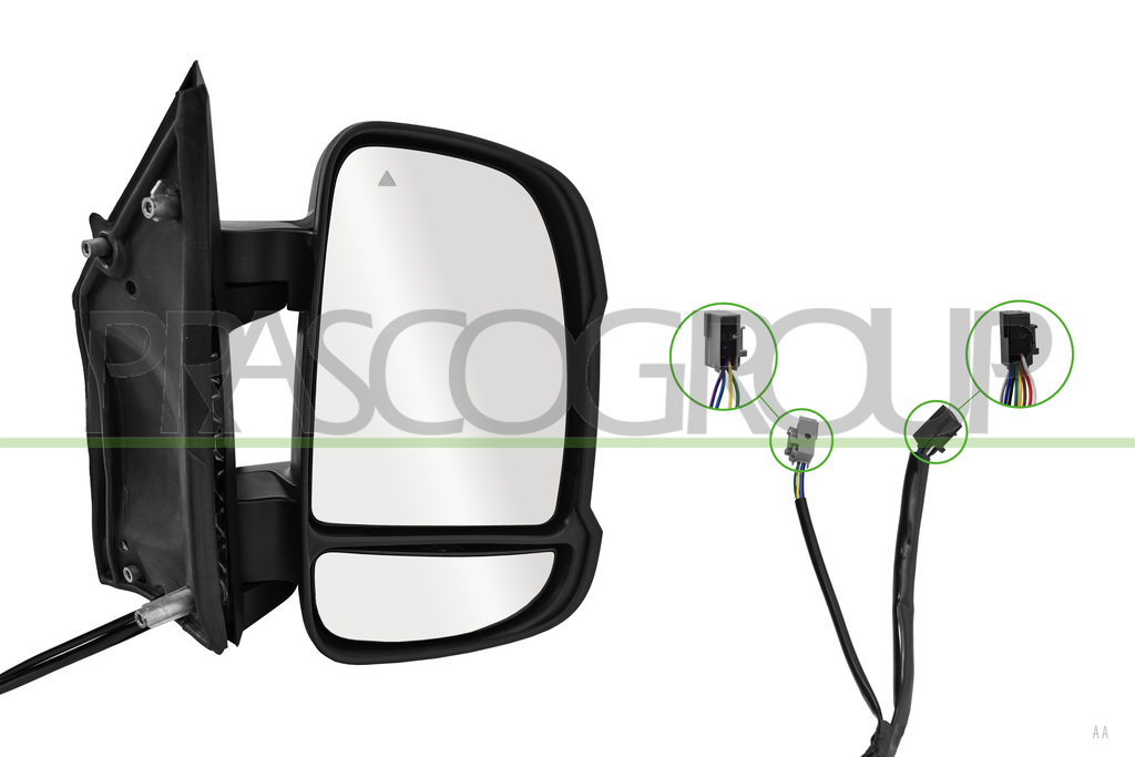 RETROVISORE DESTRO-ELETTRICO-NERO-TERMICO-CHIUDIBILE-CON FANALE-LAMPADINA 16W-CON BLIS-BRACCIO CORTO-CONVESSO-12 PINS