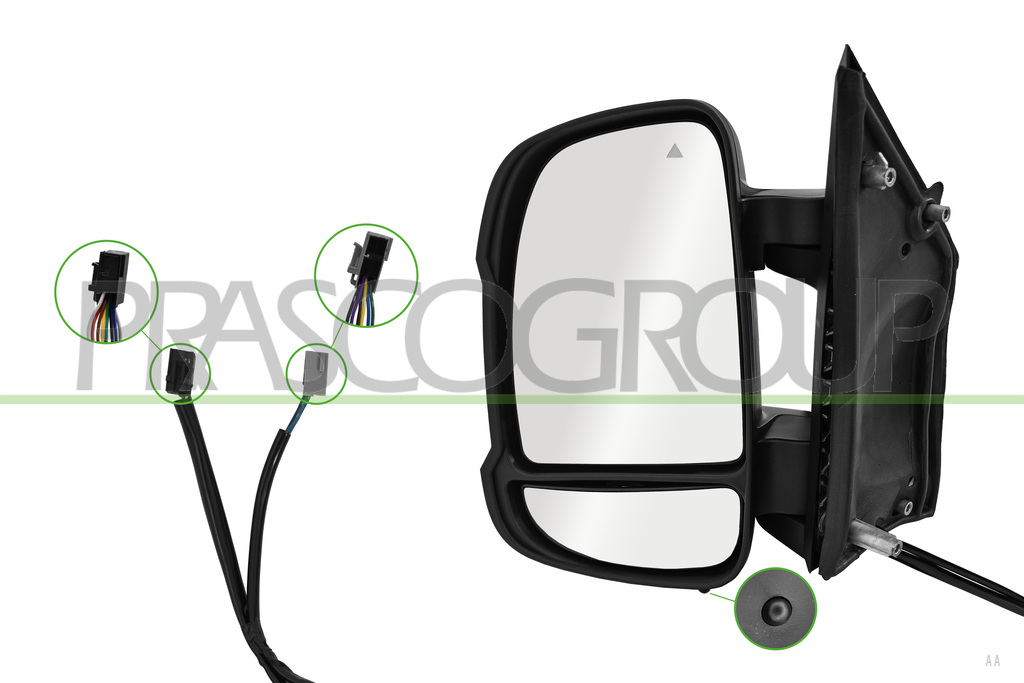 RETROVISORE SINISTRO-ELETTRICO-NERO-TERMICO-CHIUDIBILE-CON FANALE-LAMPADINA 16W-CON SONDA-CON BLIS-BRACCIO CORTO-CONVESSO-14 PIN