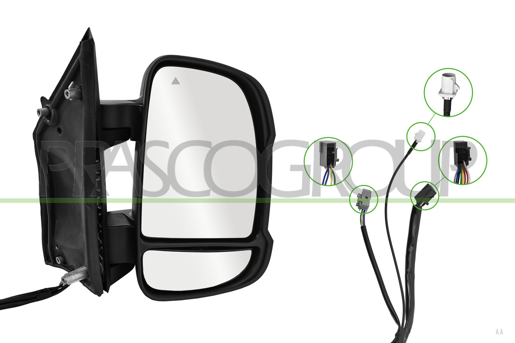 RETROVISORE DESTRO-ELETTRICO-NERO-TERMICO-CHIUDIBILE-CON FANALE-LAMPADINA 16W-CON BLIS-BRACCIO CORTO-CON ANTENNA RADIO-CONVESSO-13 PINS