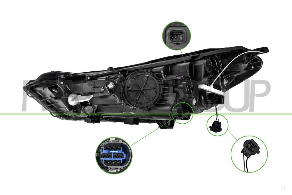 PROIETTORE DESTRO H7+H7+H7-ELETTRICO-CON MOTORE-CON LUCE DIURNA-NERO-LED