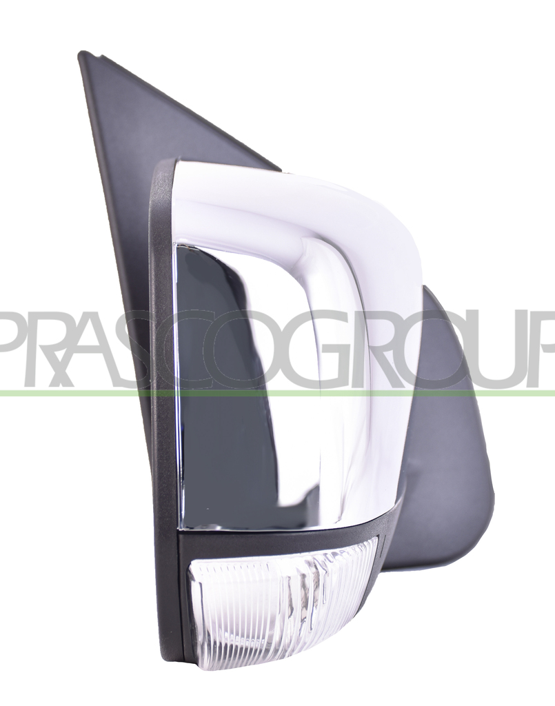 DOOR MIRROR RIGHT-ELECTRIC-BLACK-WITH LAMP-CONVEX-CHROME-WITH CHROME COVER
