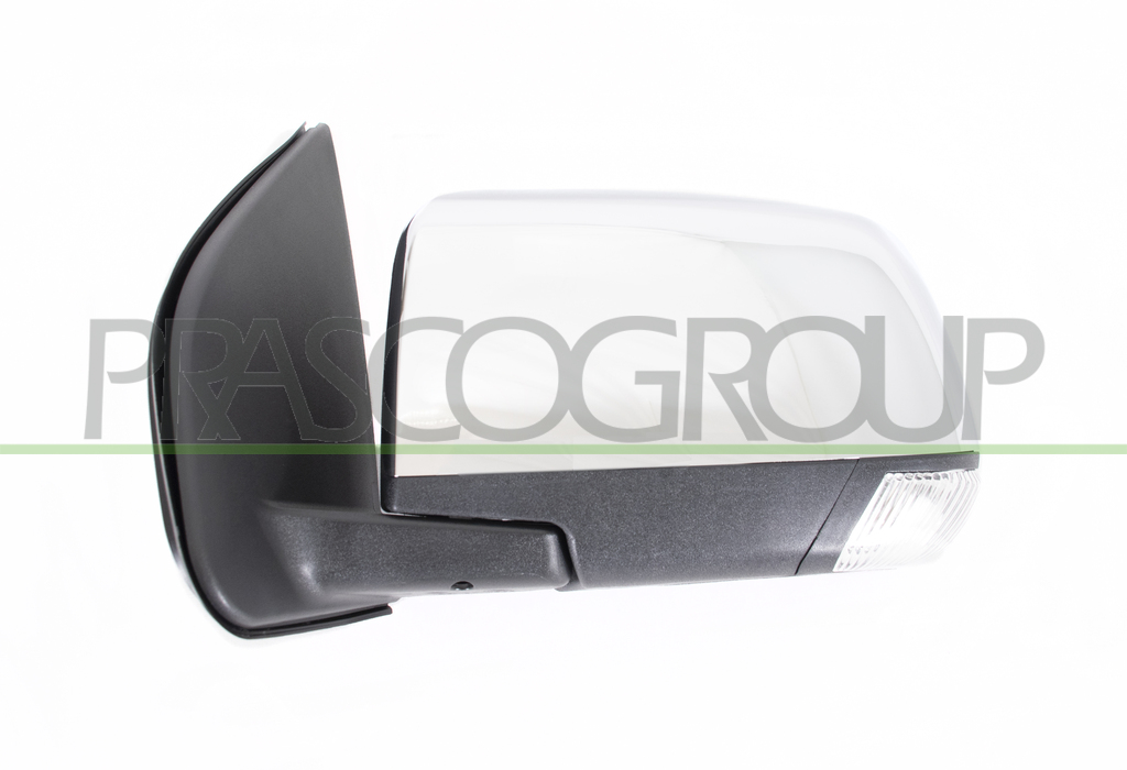 DOOR MIRROR LEFT-ELECTRIC-BLACK-FOLDABLE-WITH LAMP-CONVEX-CHROME-WITH CHROME COVER