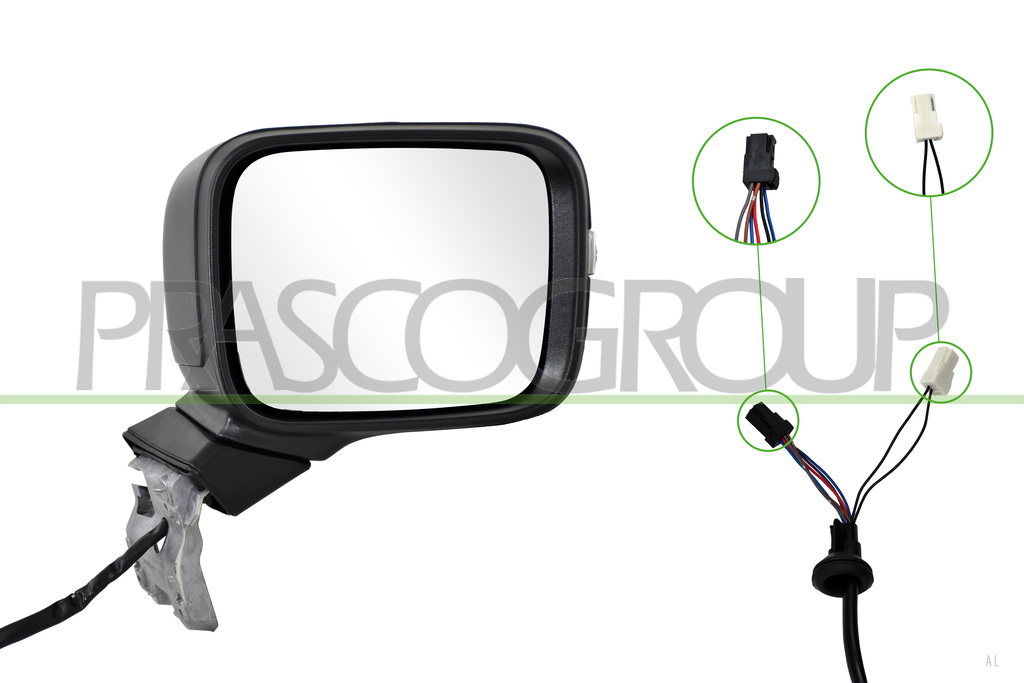 DOOR MIRROR RIGHT-ELECTRIC-BLACK-HEATED-WITH SENSOR-WITH LAMP-CONVEX-CHROME-8 PINS