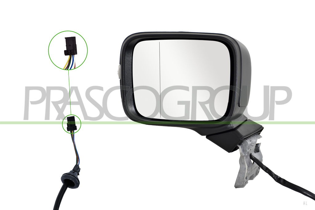 DOOR MIRROR LEFT-ELECTRIC-BLACK-HEATED-WITH LAMP-ASPHERICAL-6 PINS