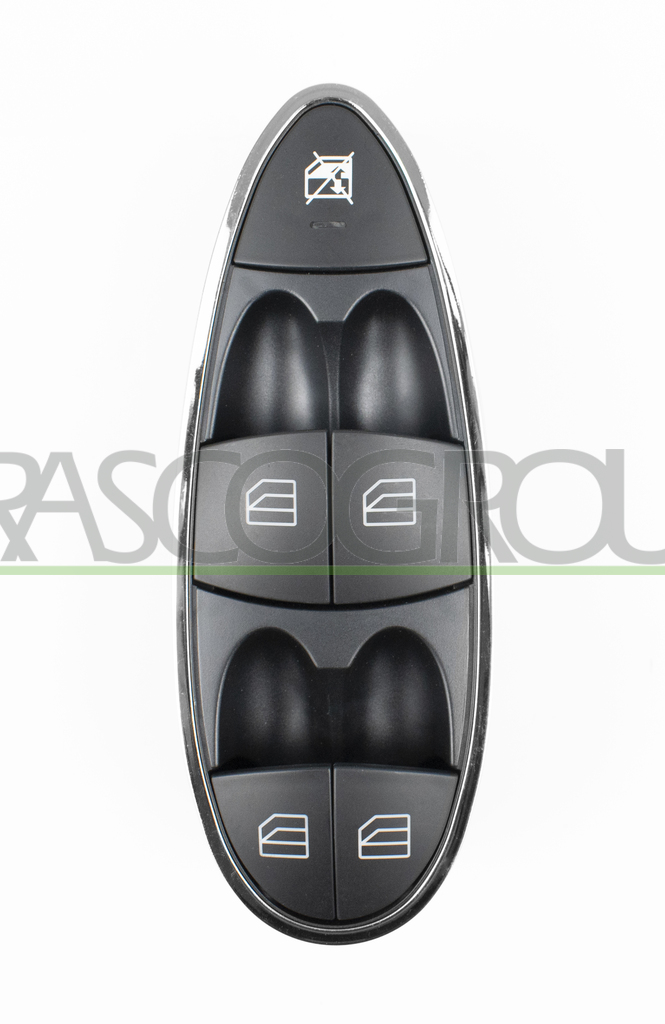 FRONT DOOR LEFT WINDOW REGULATOR PUSH-BUTTON PANEL-BLACK-WITH CHROME RIM-4 SWITCHES-3 PINS
