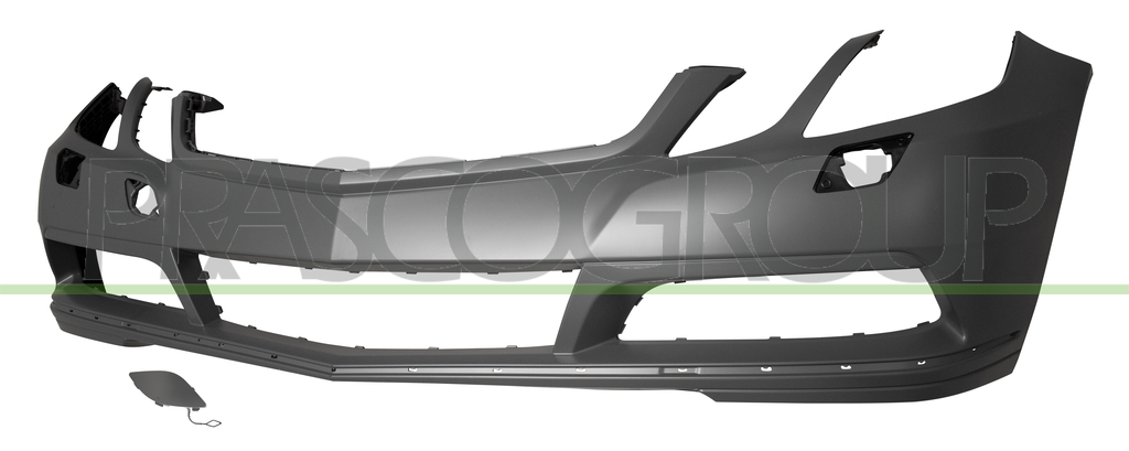 FRONT BUMPER-PRIMED-WITH TOW HOOK COVER-WITH HEADLAMP WASHER HOLES-WITH CUTTING MARKS FOR PDC AND PARK ASSIST-WITH DAY RUNNING LIGHT HOLES