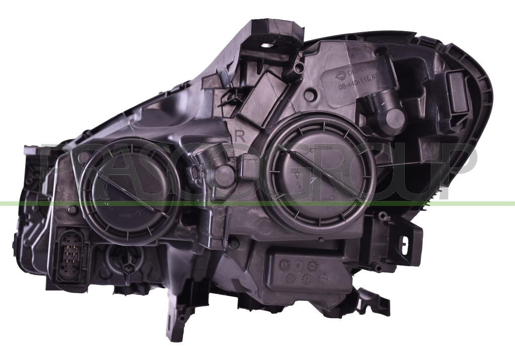 PROIETTORE DESTRO H7+H7-ELETTRICO-CON MOTORE-CON LUCE DIURNA-NERO-LED