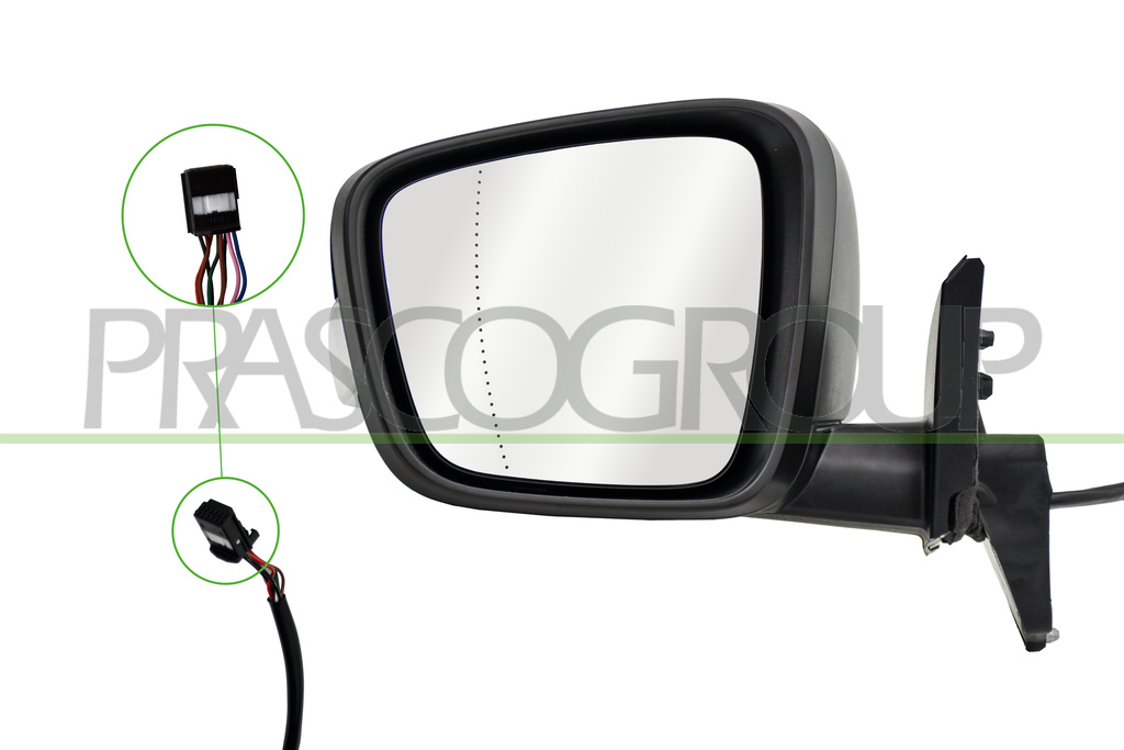 DOOR MIRROR LEFT-ELECTRIC-BLACK-HEATED-WITH LAMP-ASPHERICAL-7 PINS