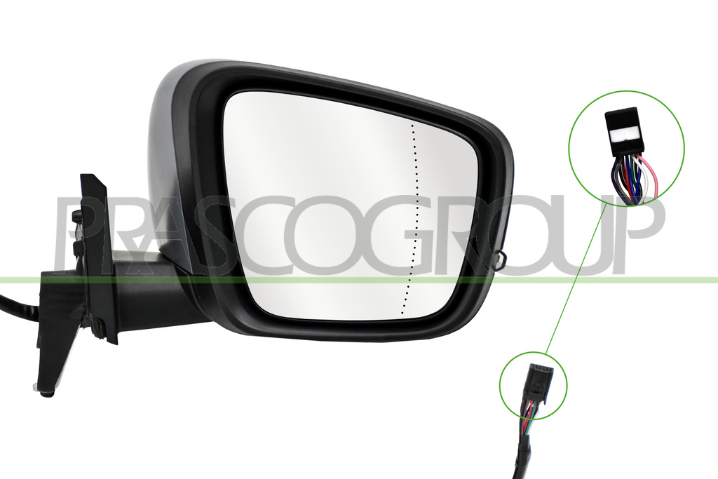 DOOR MIRROR RIGHT-ELECTRIC-PRIMED-HEATED-FOLDABLE-WITH LAMP-WITH SENSOR-ASPHERICAL-11 PINS