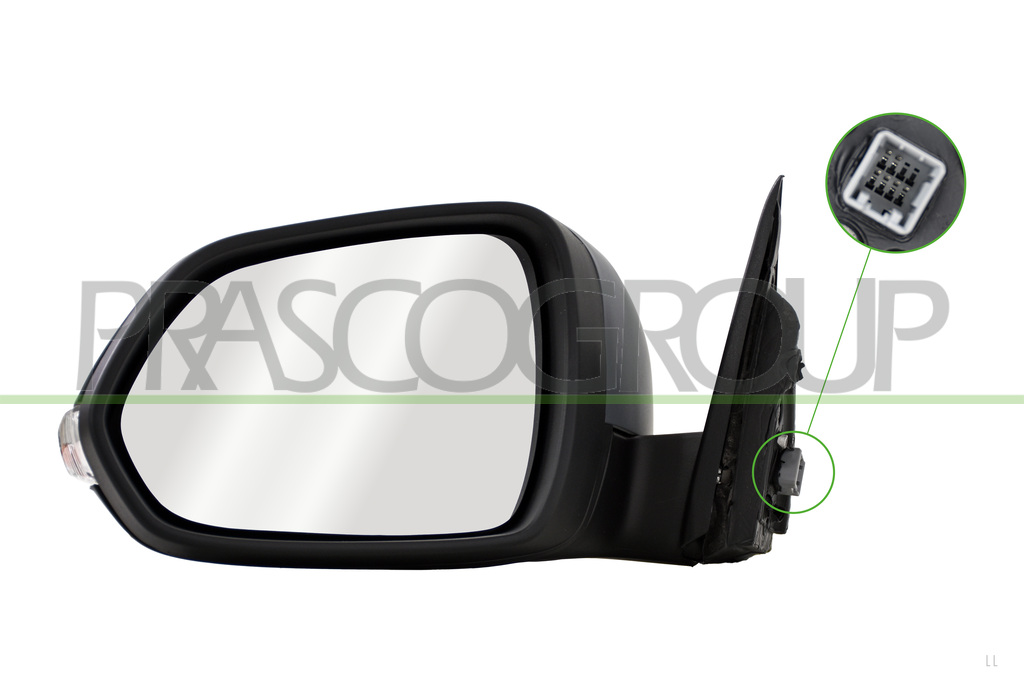 DOOR MIRROR LEFT-ELECTRIC-PRIMED-HEATED-WITH LAMP-CONVEX-6 PINS