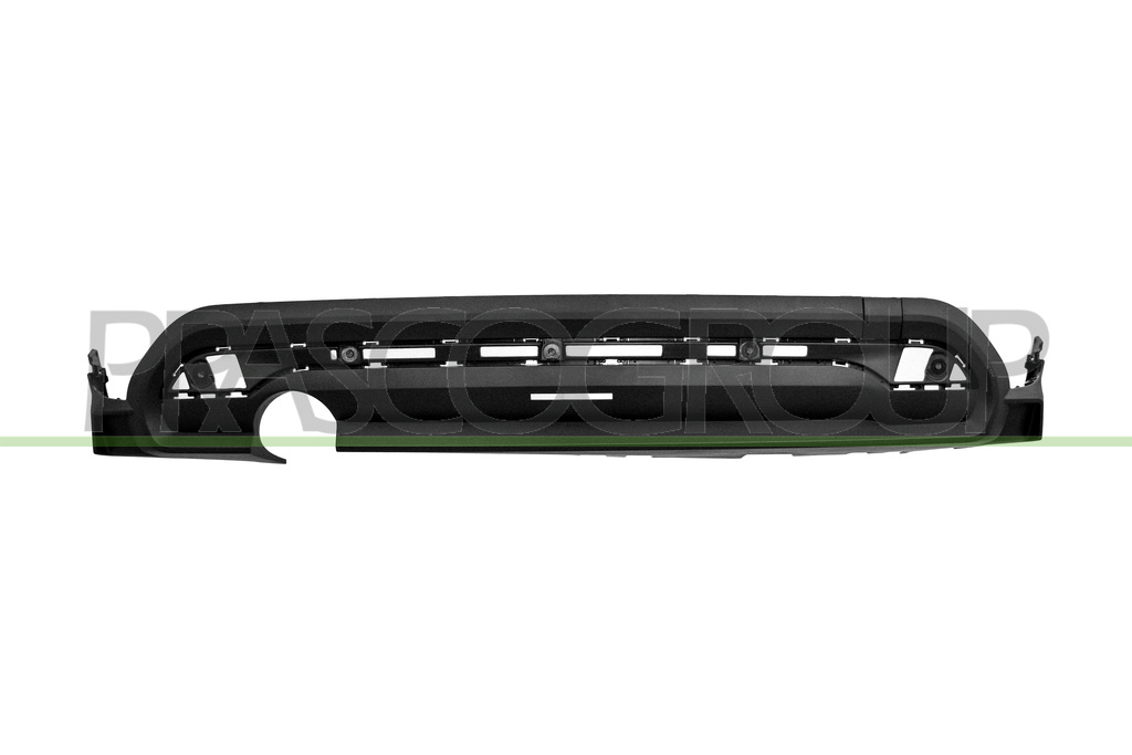 REAR BUMPER SPOILER-BLACK-TEXTURED FINISH-WITH SENSOR CUTTING MARKS FOR PDC-WITH SINGLE EXHAUST ON LEFT SIDE MOD. 5 DOOR