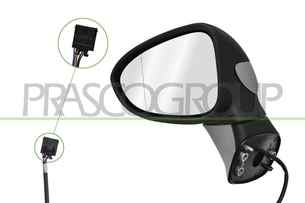 RETROVISORE SINISTRO-ELETTRICO-CON PRIMER-TERMICO-CORPO NERO-GOFFRATO-ASFERICO-5 PINS