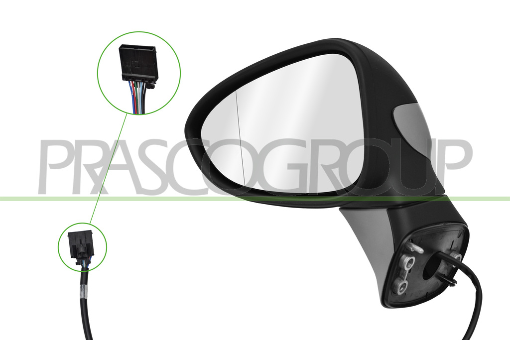 DOOR MIRROR LEFT-ELECTRIC-PRIMED-HEATED-FOLDABLE-BLACK BODY-TEXTURED FINISH-ASPHERICAL-7 PINS