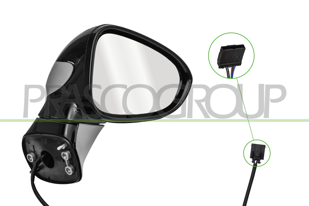RETROVISORE DESTRO-ELETTRICO-CON PRIMER-TERMICO-CORPO NERO-LUCIDO-CONVESSO-5 PINS