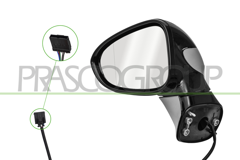 ESPEJO IZQUIERDO-ELECTRICO-IMPRIMADO-TERMICO-CUERPO NEGRO-BRILLANTE-ASFERICO-5 PINES
