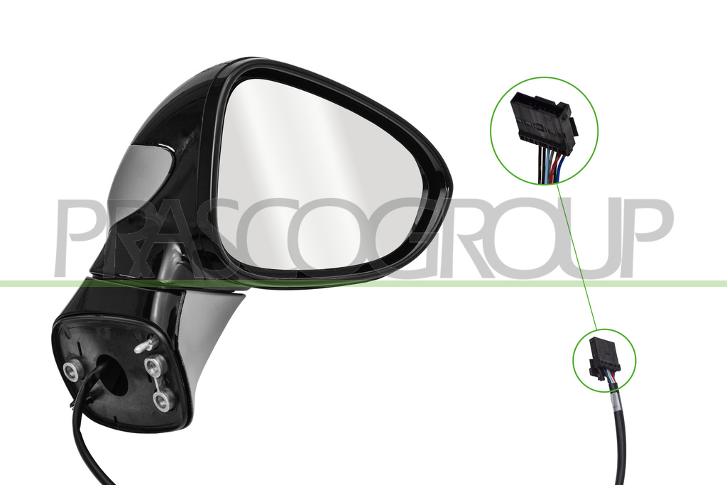 RETROVISORE DESTRO-ELETTRICO-CON PRIMER-TERMICO-CHIUDIBILE-CORPO NERO-LUCIDO-CONVESSO-7 PINS