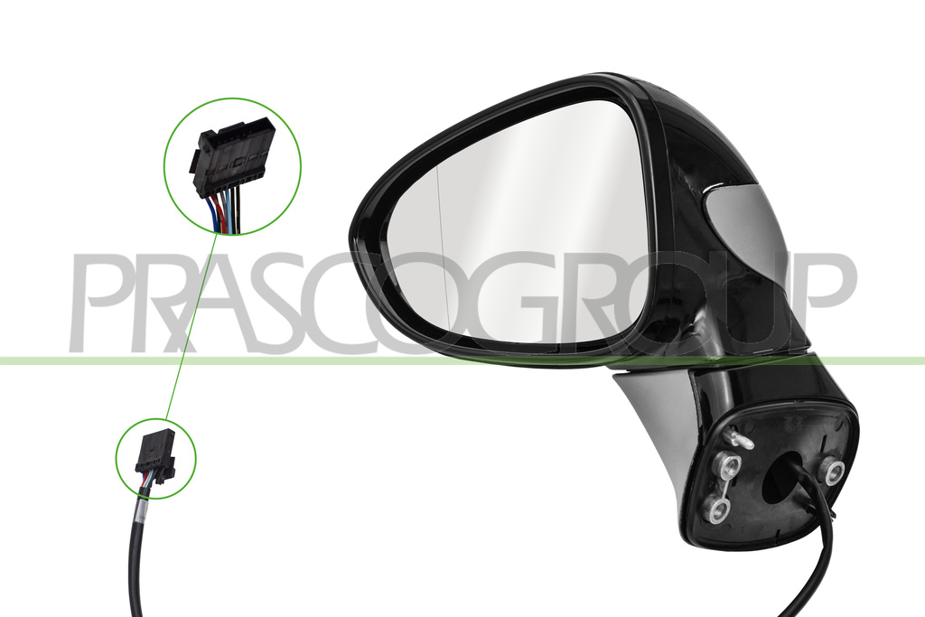 RETROVISORE SINISTRO-ELETTRICO-CON PRIMER-TERMICO-CHIUDIBILE-CORPO NERO-LUCIDO-ASFERICO-7 PINS