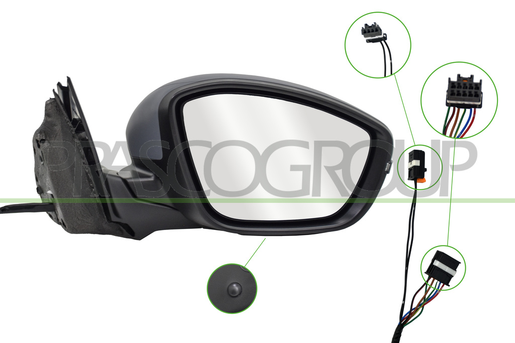 DOOR MIRROR RIGHT-ELECTRIC-PRIMED-HEATED-WITH LAMP-WITH SENSOR-CONVEX-8 PINS