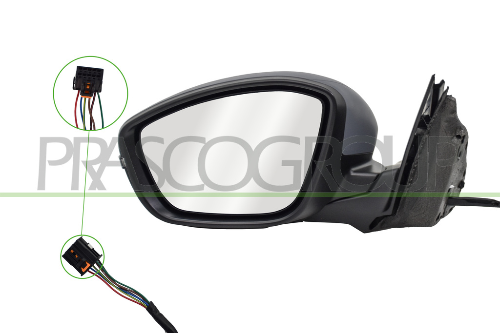 DOOR MIRROR LEFT-ELECTRIC-PRIMED-HEATED-WITH LAMP-CONVEX-6 PINS