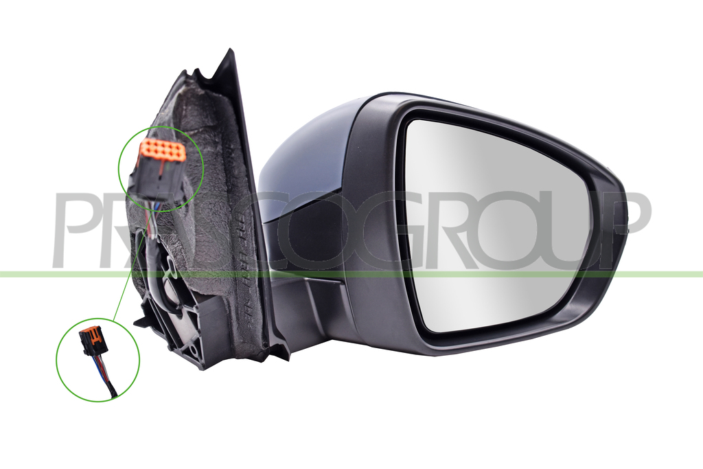 DOOR MIRROR RIGHT-ELECTRIC-HEATED-PRIMED-WITH SENSOR-WITH LAMP-CONVEX/CHROME-8 PINS