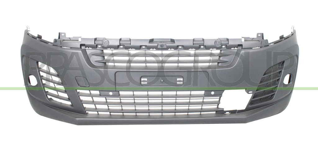 FRONT BUMPER-BLACK-TEXTURED FINISH-WITH FOG LAMP HOLES-WITH TOW HOOK COVER-WITH PDC AND PARK ASSIST+SENSOR HOLDERS-WITH OBSTACLE DETECTOR HOLE MOD. VAN