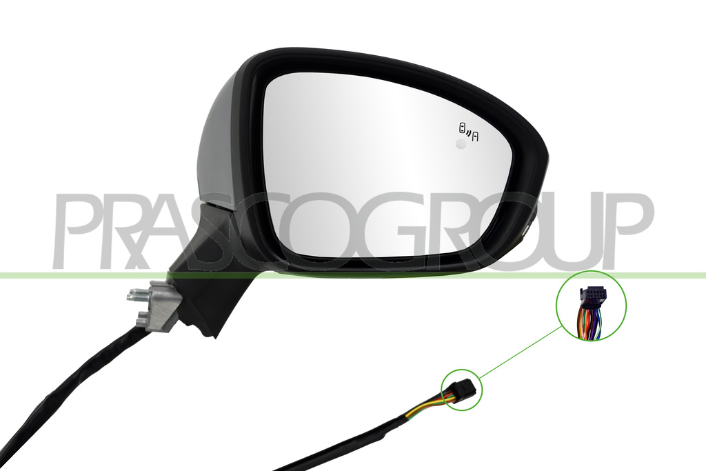 DOOR MIRROR RIGHT-ELECTRIC-PRIMED-HEATED-FOLDABLE-WITH SENSOR-WITH LAMP-WITH BLIS-CONVEX-12 PINS