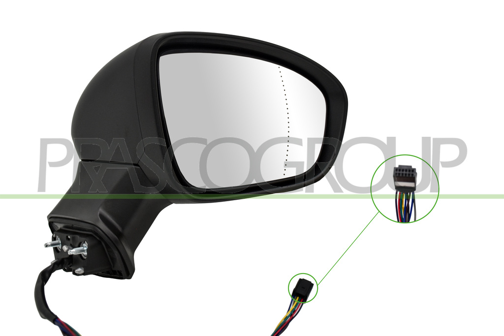 DOOR MIRROR RIGHT-ELECTRIC-HEATED-BLACK-WITH SENSOR-WITH LAMP-ASPHERICAL-9 PINS