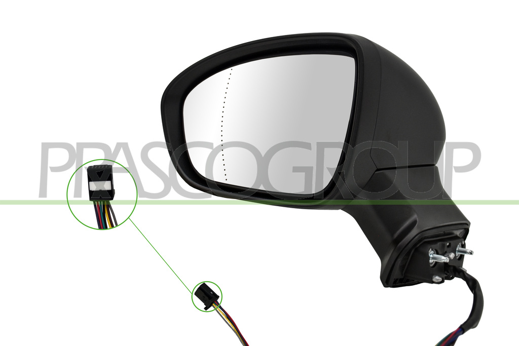 DOOR MIRROR LEFT-ELECTRIC-HEATED-BLACK-WITH LAMP-ASPHERICAL-7 PINS