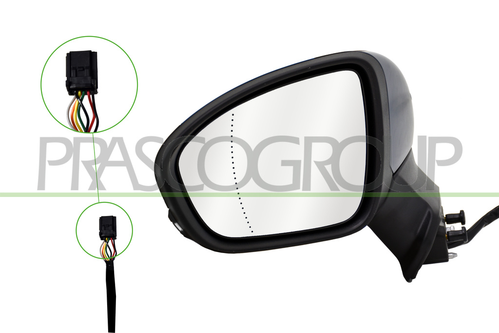 DOOR MIRROR LEFT-ELECTRIC-PRIMED-HEATED-WITH LAMP-ASPHERICAL-7 PINS